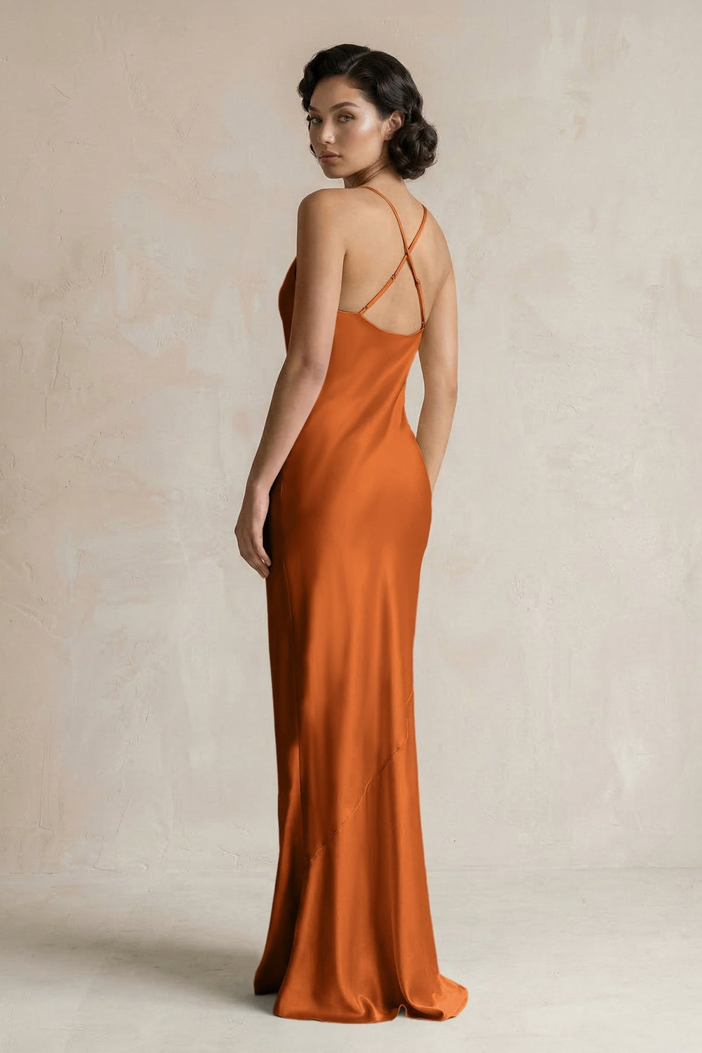 Cami Strap Sheath Satin Bridesmaid Dress in Cinnamon