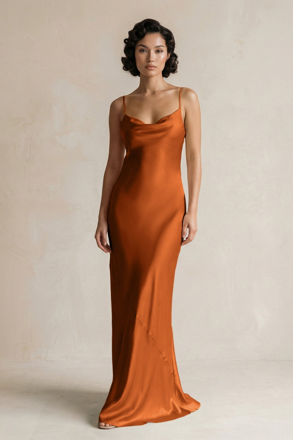 Cami Strap Sheath Satin Bridesmaid Dress in Cinnamon