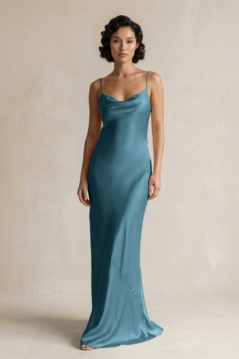 Cami Strap Sheath Satin Bridesmaid Dress in Dark Teal
