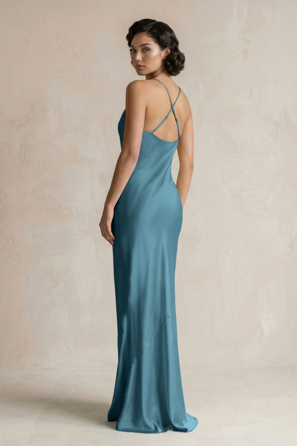 Cami Strap Sheath Satin Bridesmaid Dress in Dark Teal
