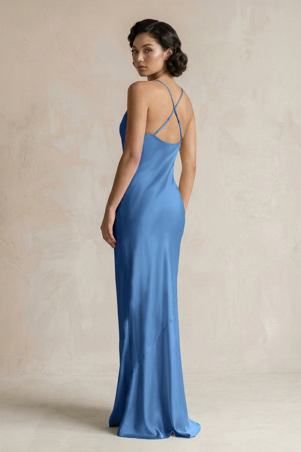 Cami Strap Sheath Satin Bridesmaid Dress in Dusty Blue