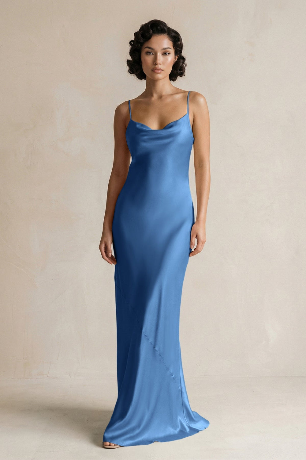 Cami Strap Sheath Satin Bridesmaid Dress in Dusty Blue