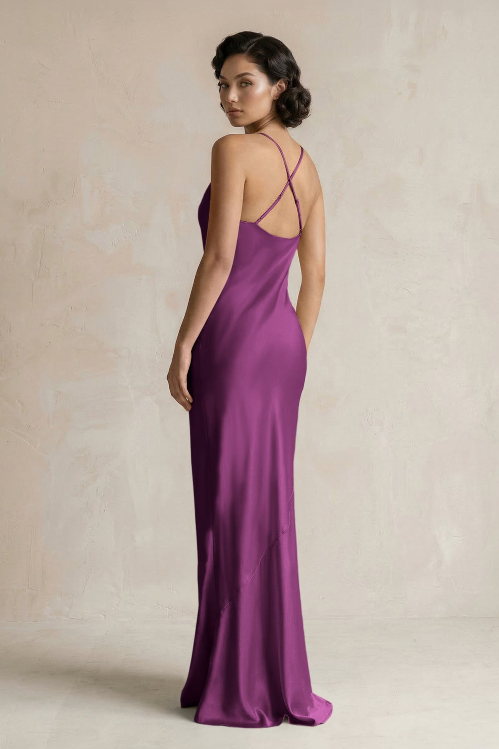 Cami Strap Sheath Satin Bridesmaid Dress in Fig