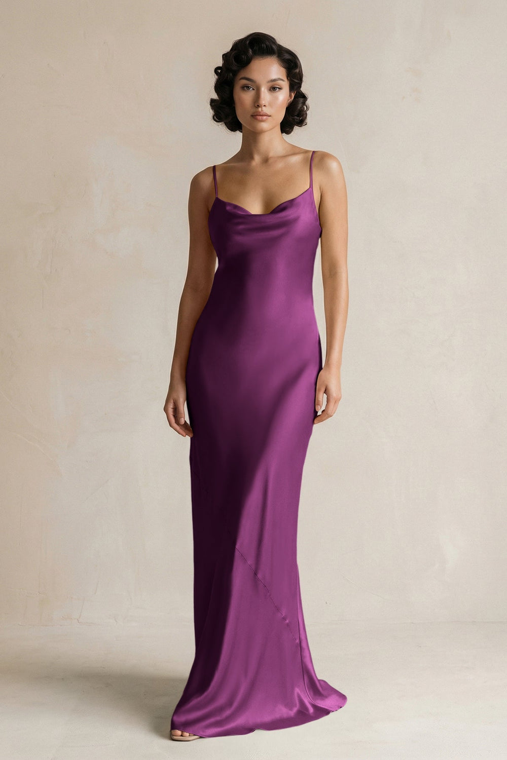 Cami Strap Sheath Satin Bridesmaid Dress in Fig
