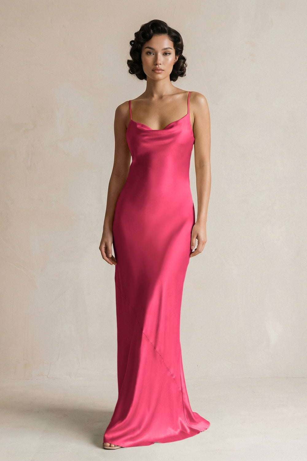 Cami Strap Sheath Satin Bridesmaid Dress in Fuchsia
