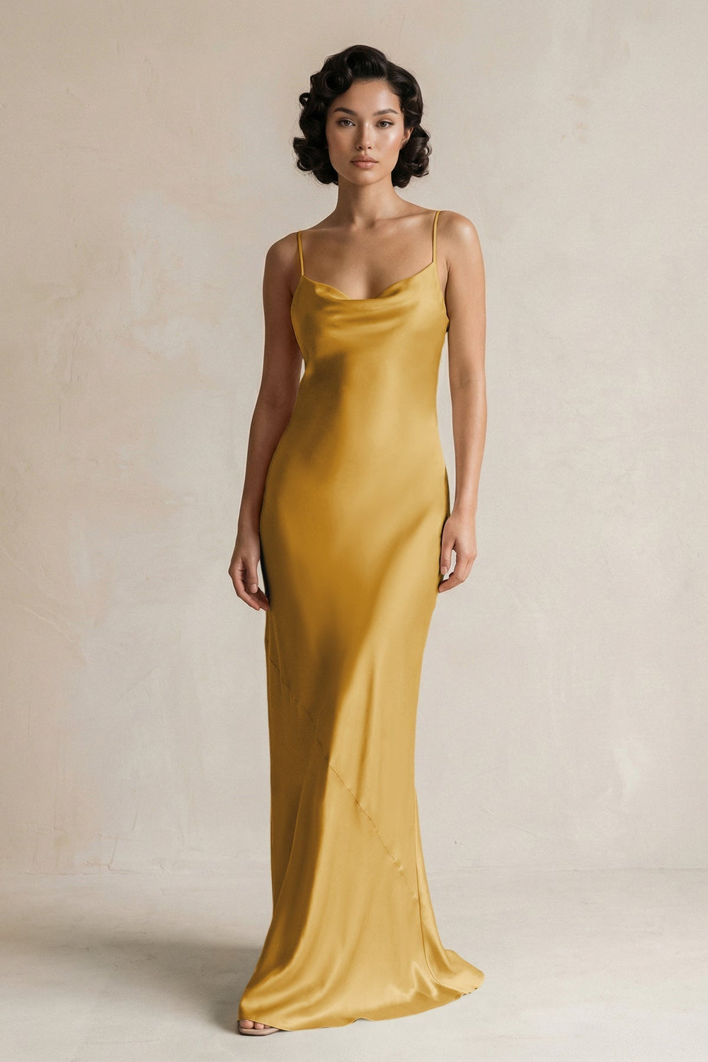 Cami Strap Sheath Satin Bridesmaid Dress in Gold