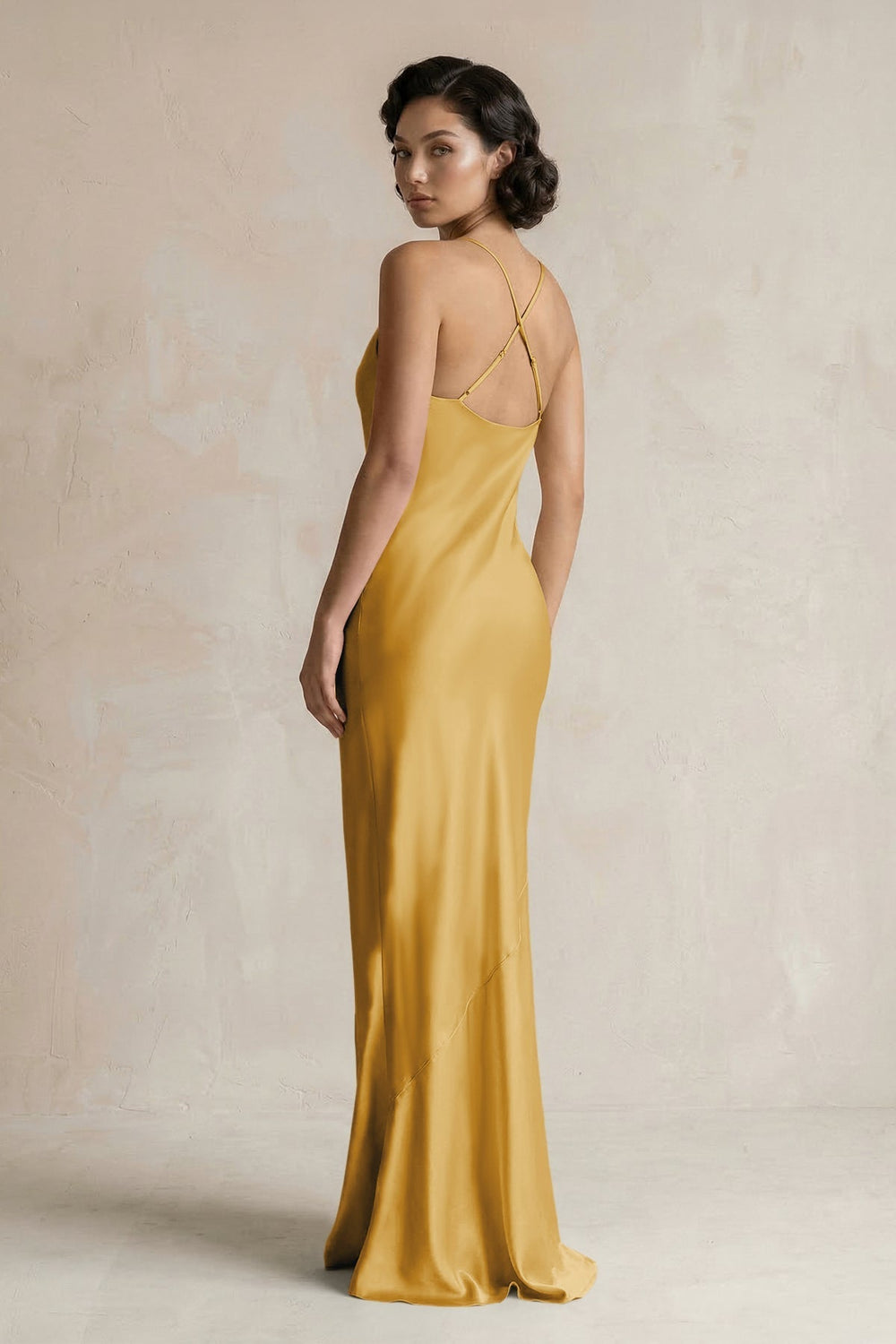 Cami Strap Sheath Satin Bridesmaid Dress in Gold