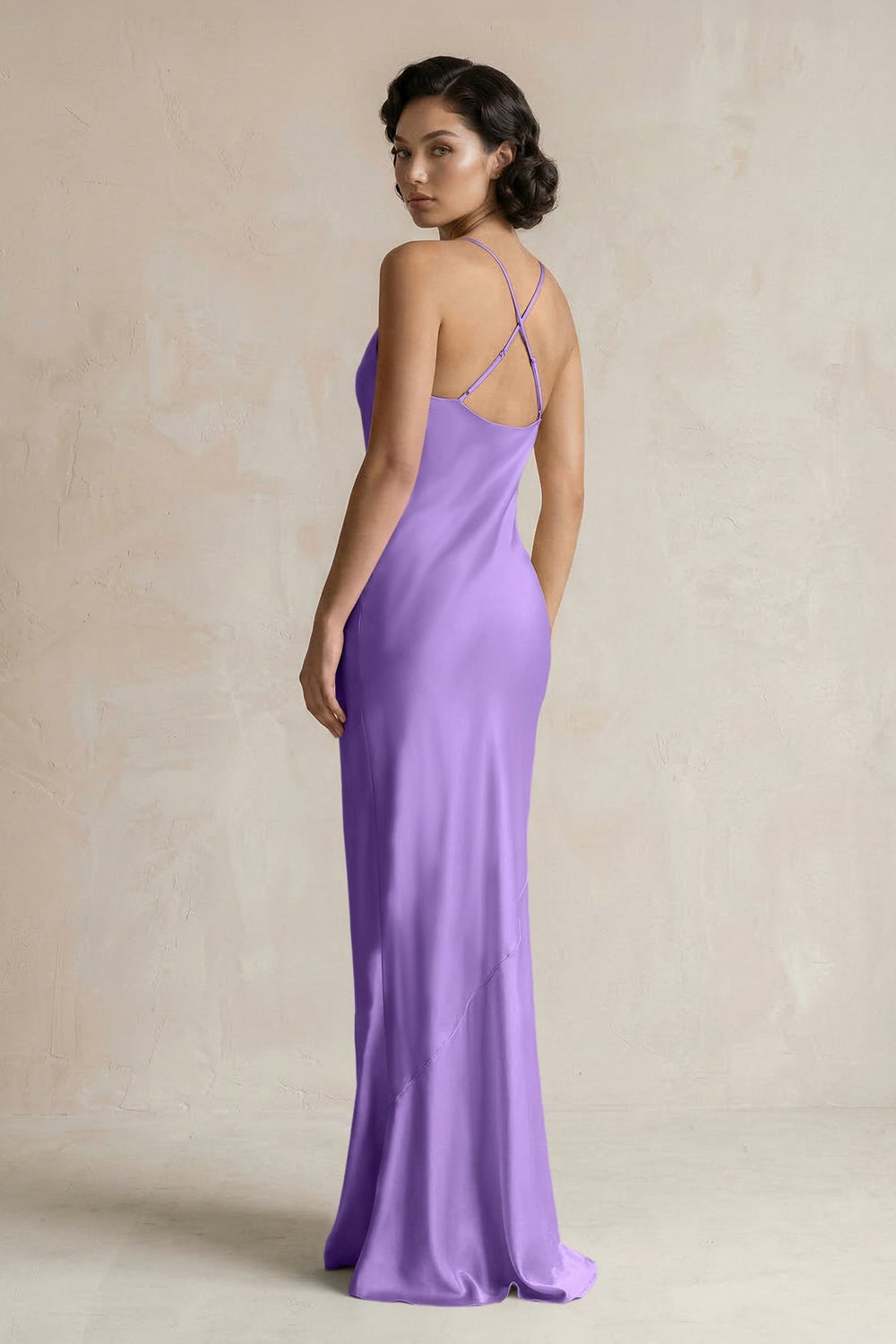 Cami Strap Sheath Satin Bridesmaid Dress in Lilac