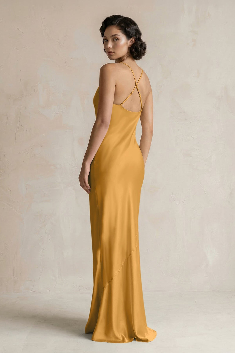 Cami Strap Sheath Satin Bridesmaid Dress in Marigold