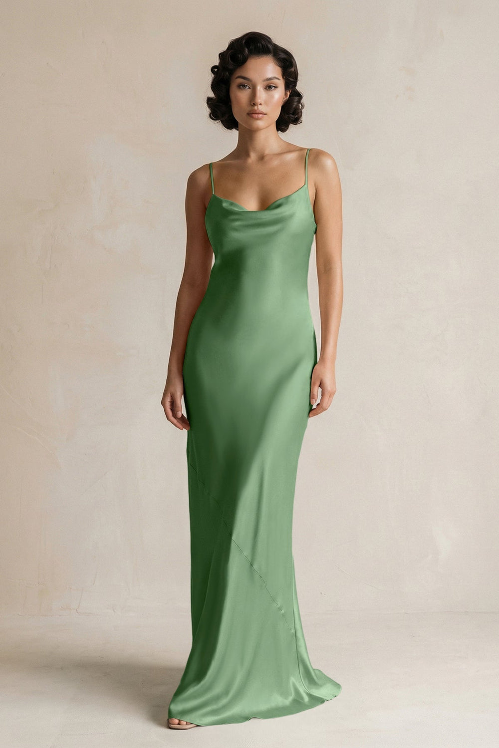 Cami Strap Sheath Satin Bridesmaid Dress in Matcha