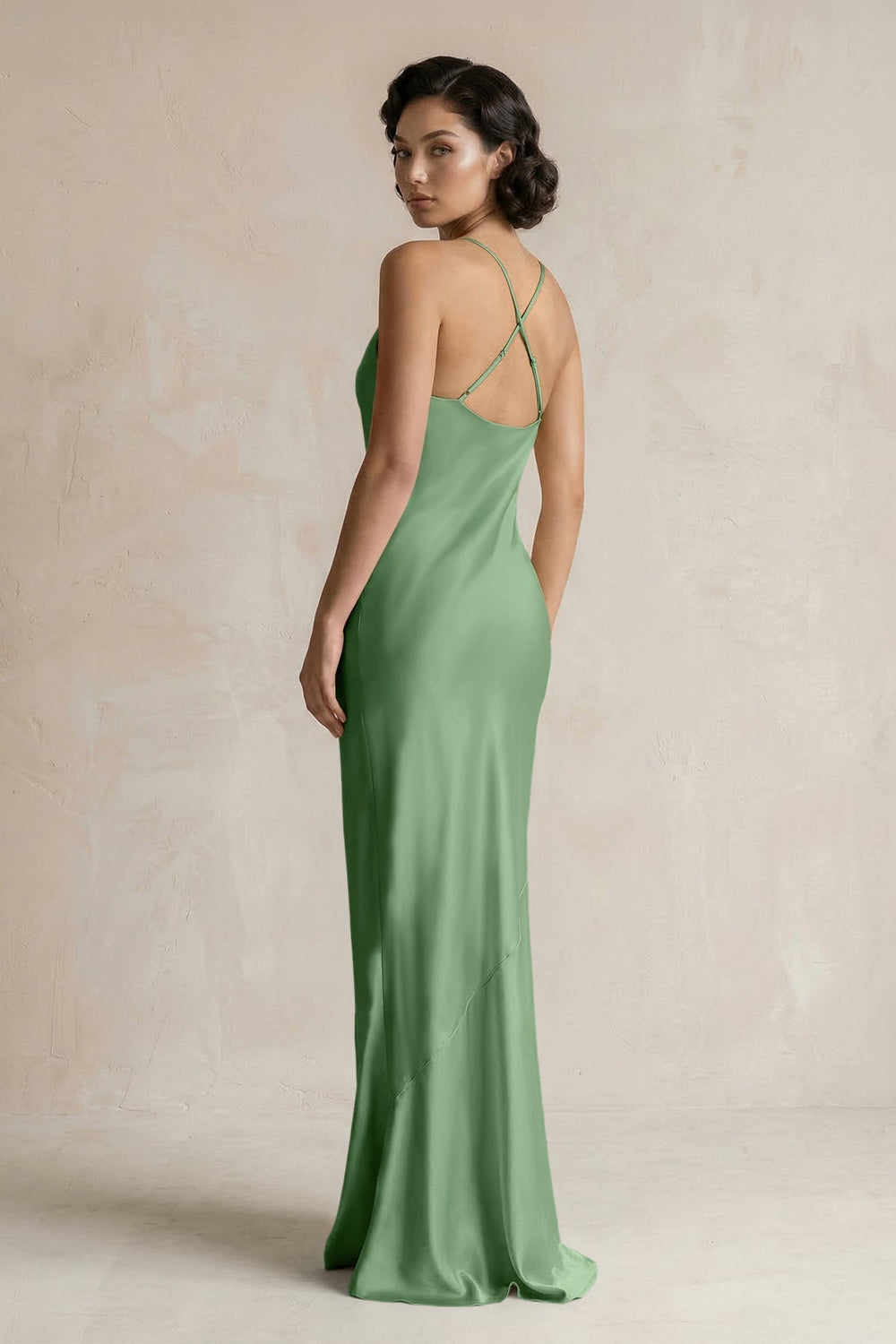 Cami Strap Sheath Satin Bridesmaid Dress in Matcha