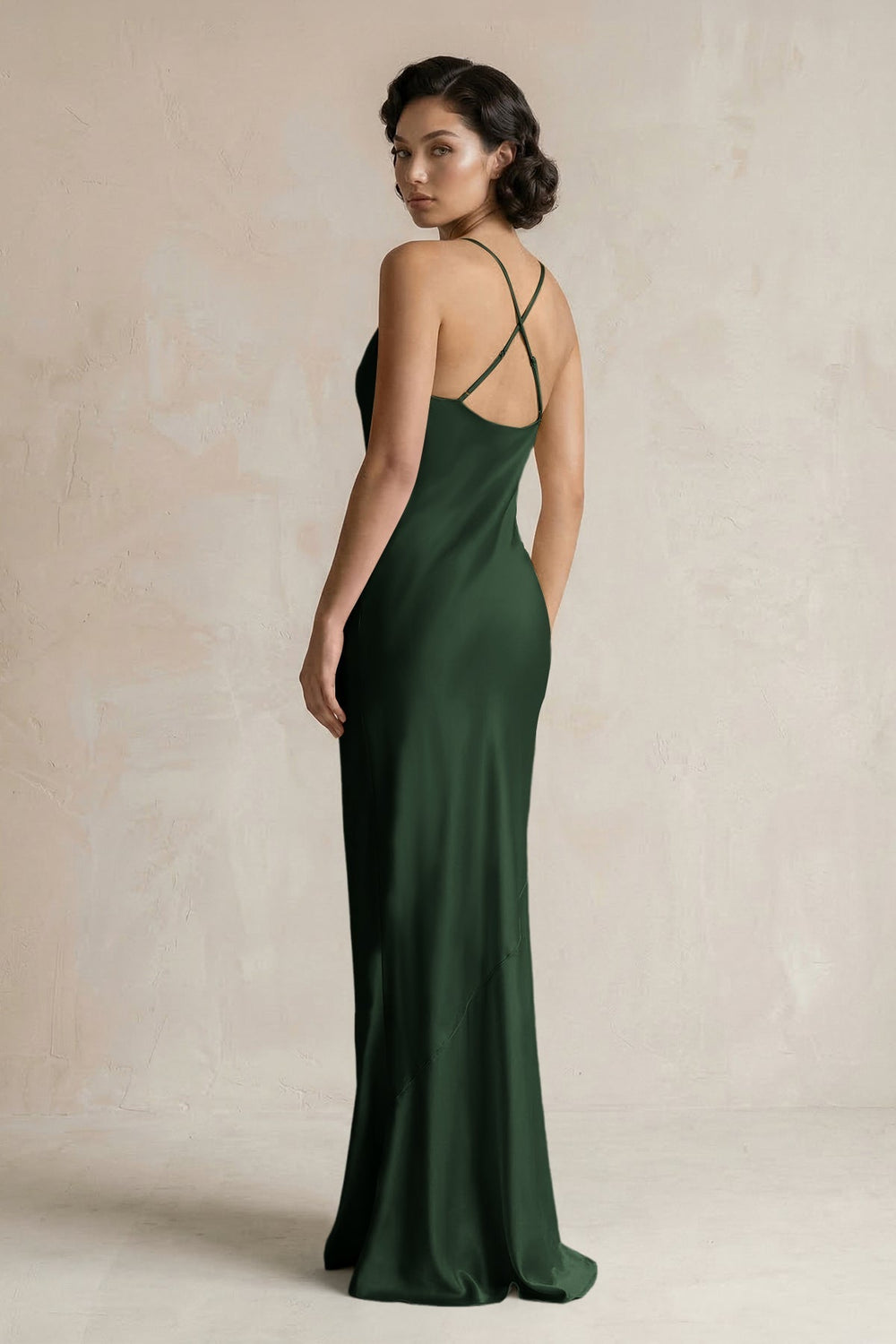 Cami Strap Sheath Satin Bridesmaid Dress in Moss
