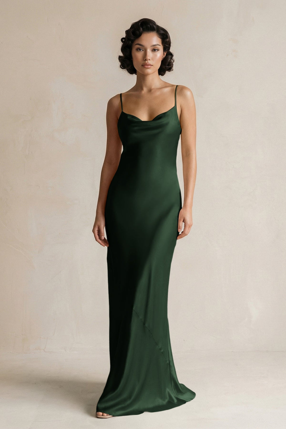 Cami Strap Sheath Satin Bridesmaid Dress in Moss