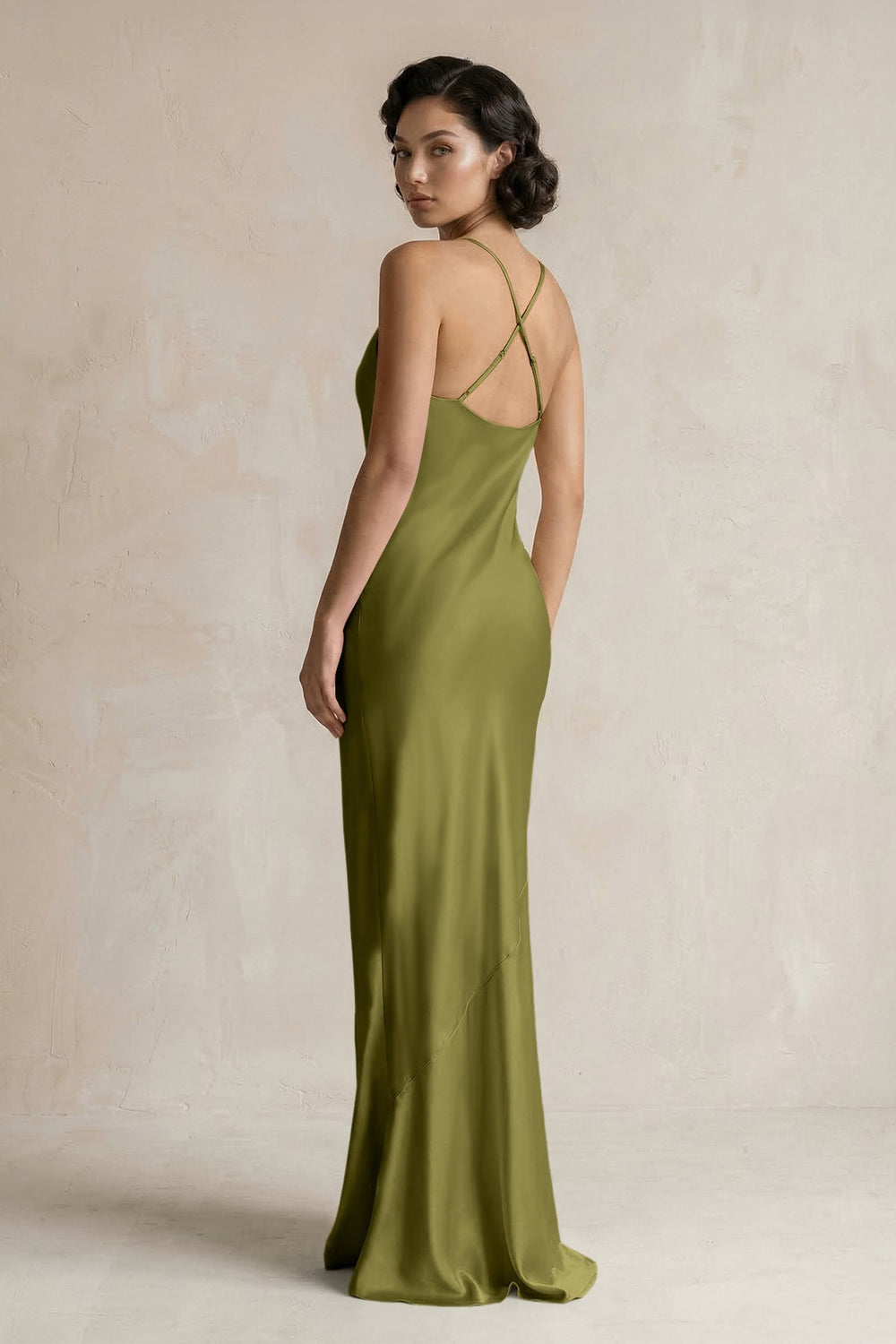 Cami Strap Sheath Satin Bridesmaid Dress in Moss Green