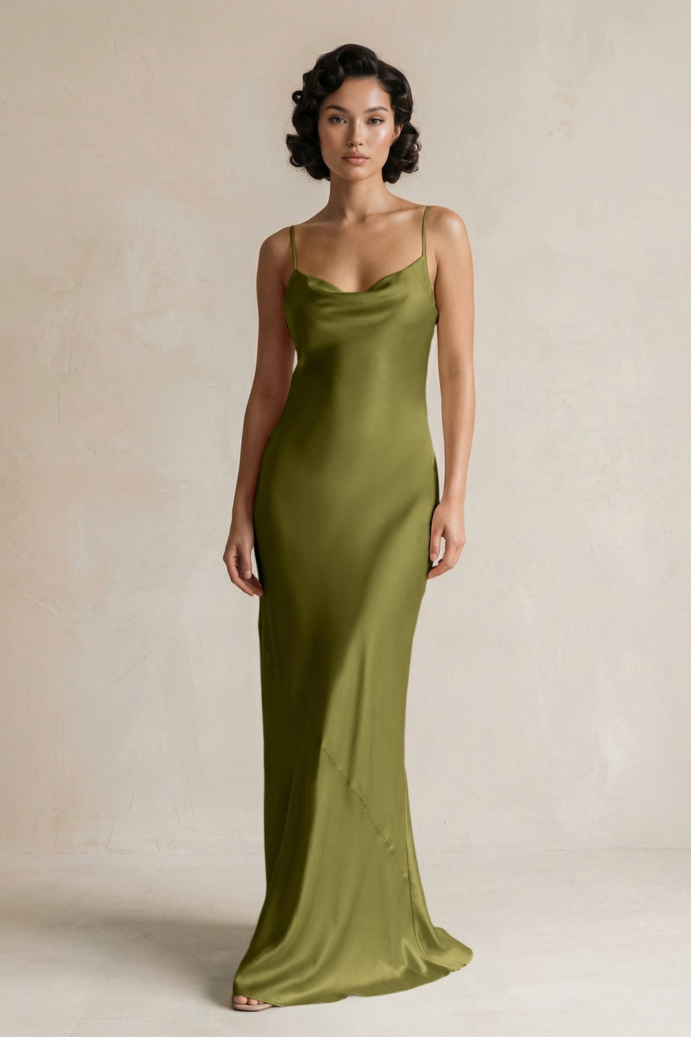 Cami Strap Sheath Satin Bridesmaid Dress in Moss Green