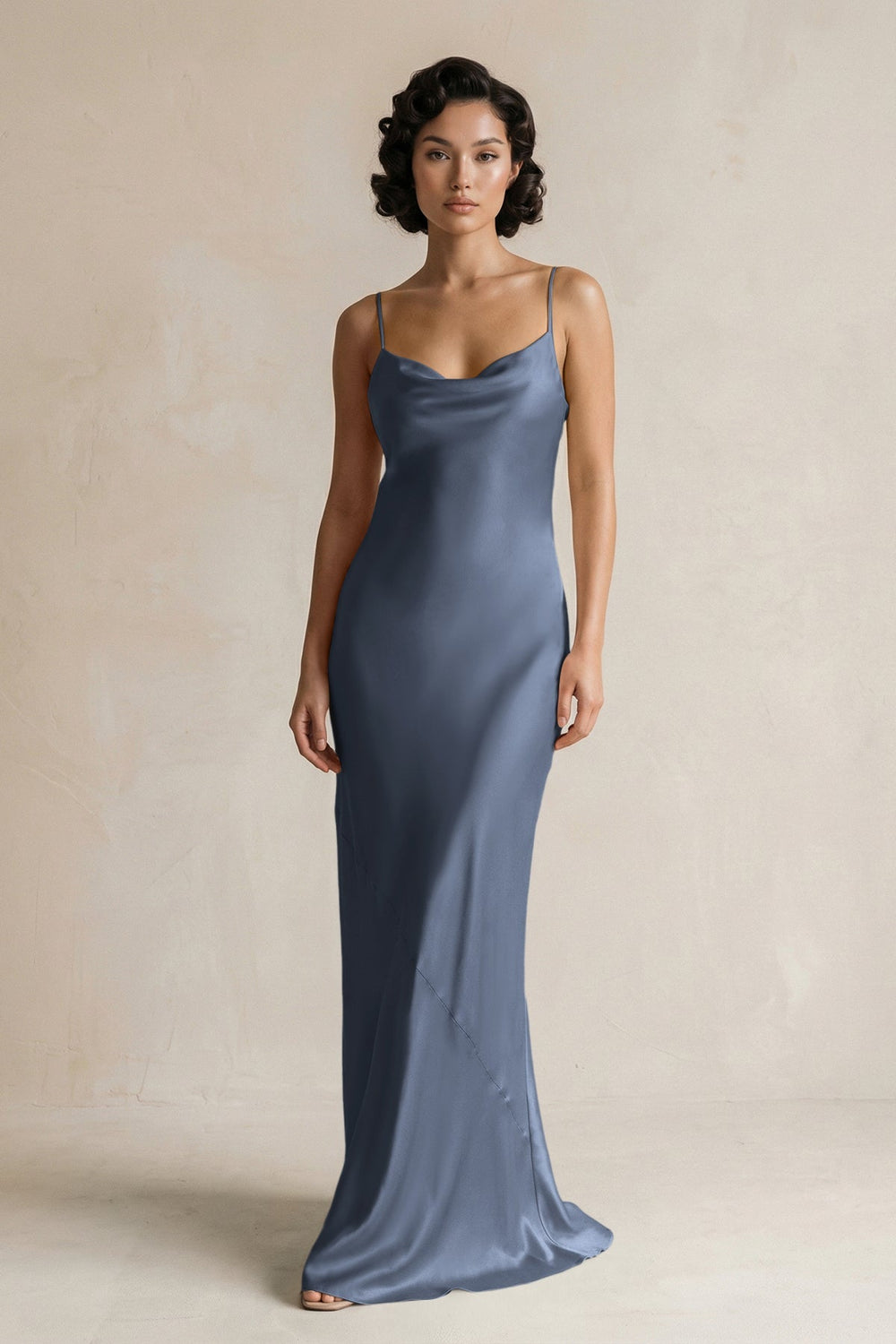 Cami Strap Sheath Satin Bridesmaid Dress in Neptune