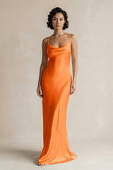 Cami Strap Sheath Satin Bridesmaid Dress in Orange - KISS BRIDAL Bridesmaid Dresses