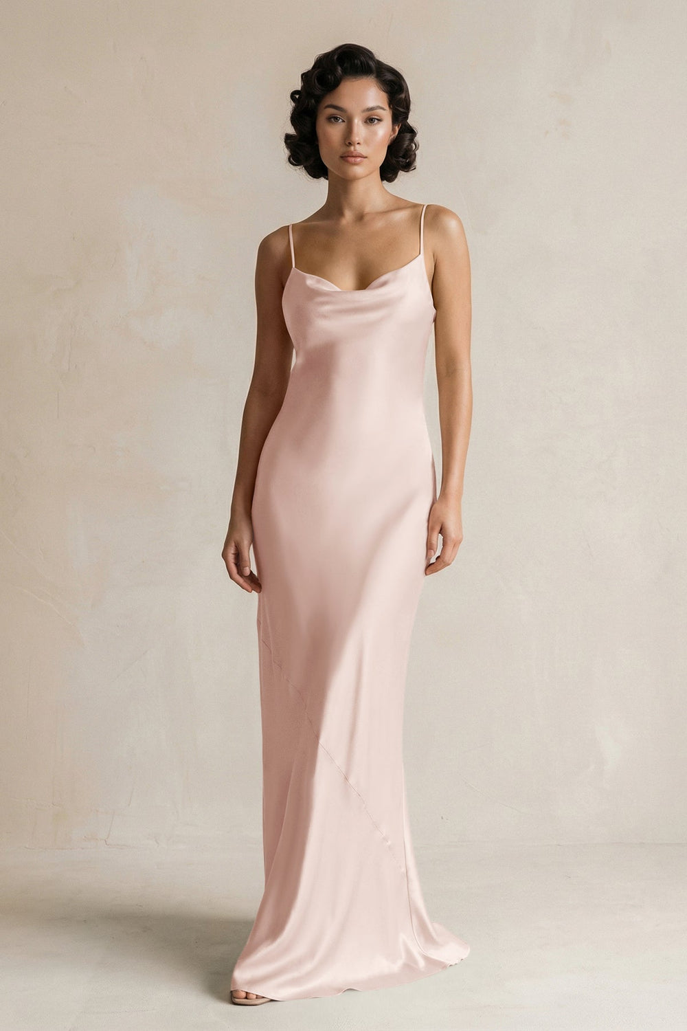 Cami Strap Sheath Satin Bridesmaid Dress in Pale Blush