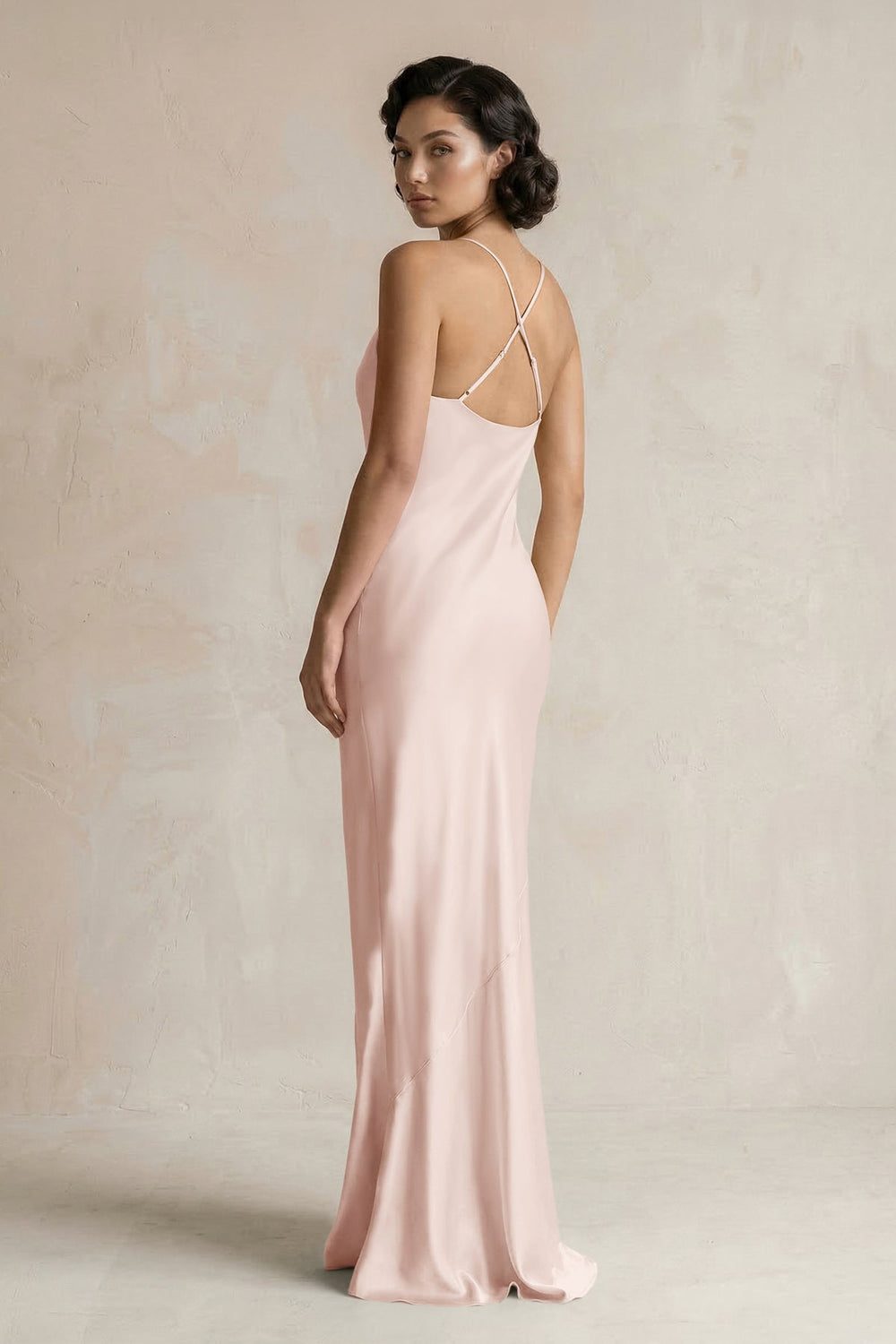 Cami Strap Sheath Satin Bridesmaid Dress in Pale Blush