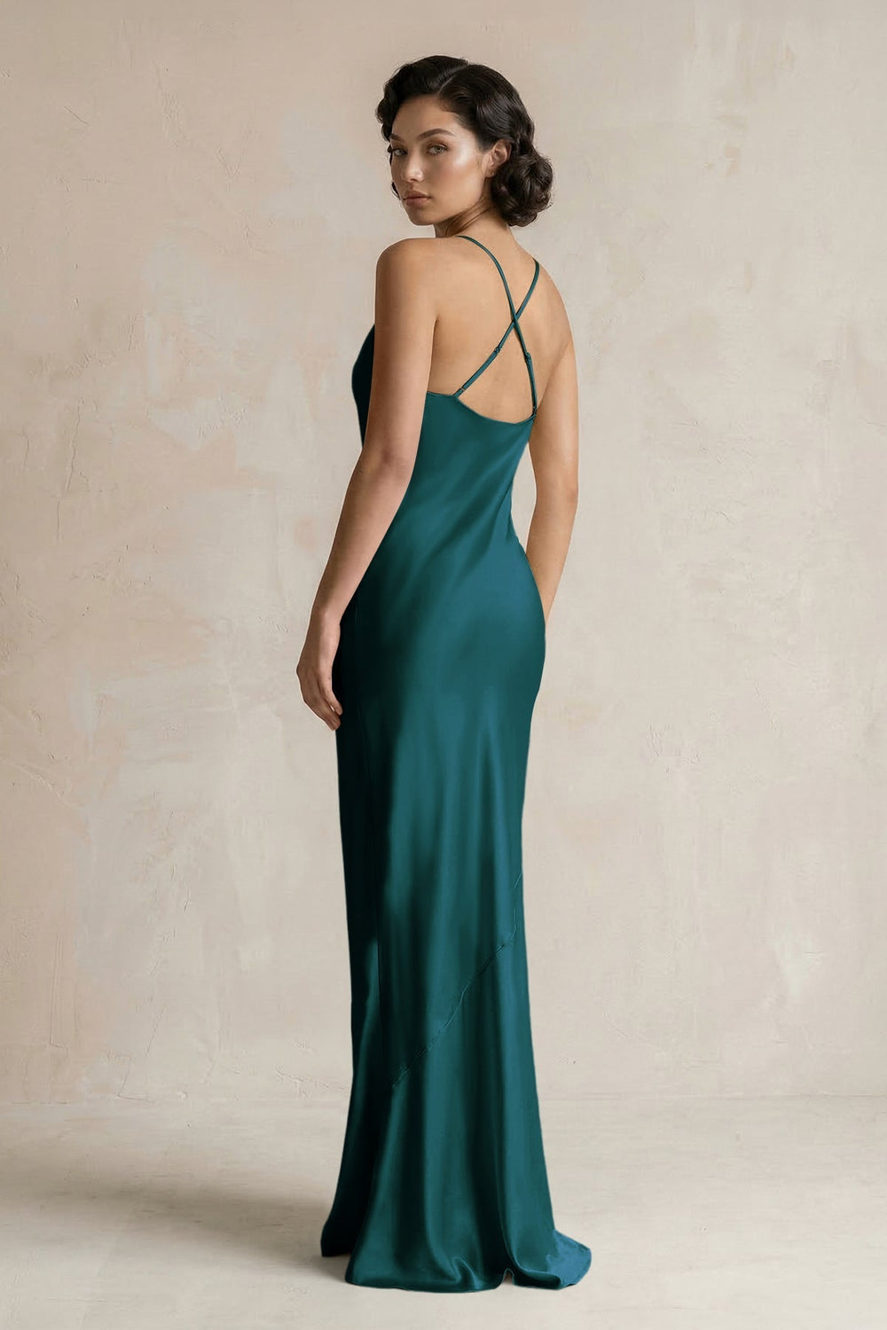 Cami Strap Sheath Satin Bridesmaid Dress in Pine