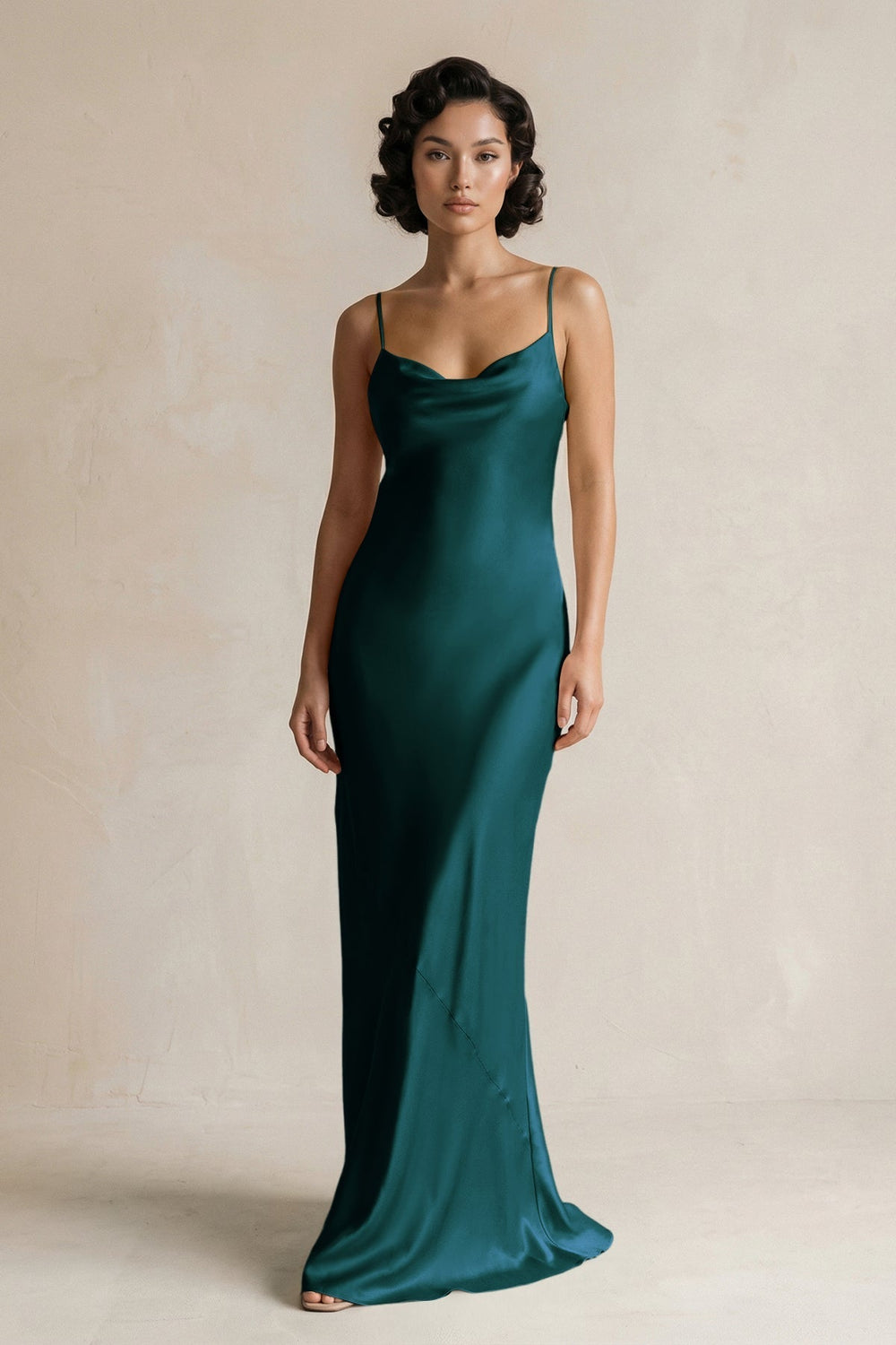 Cami Strap Sheath Satin Bridesmaid Dress in Pine
