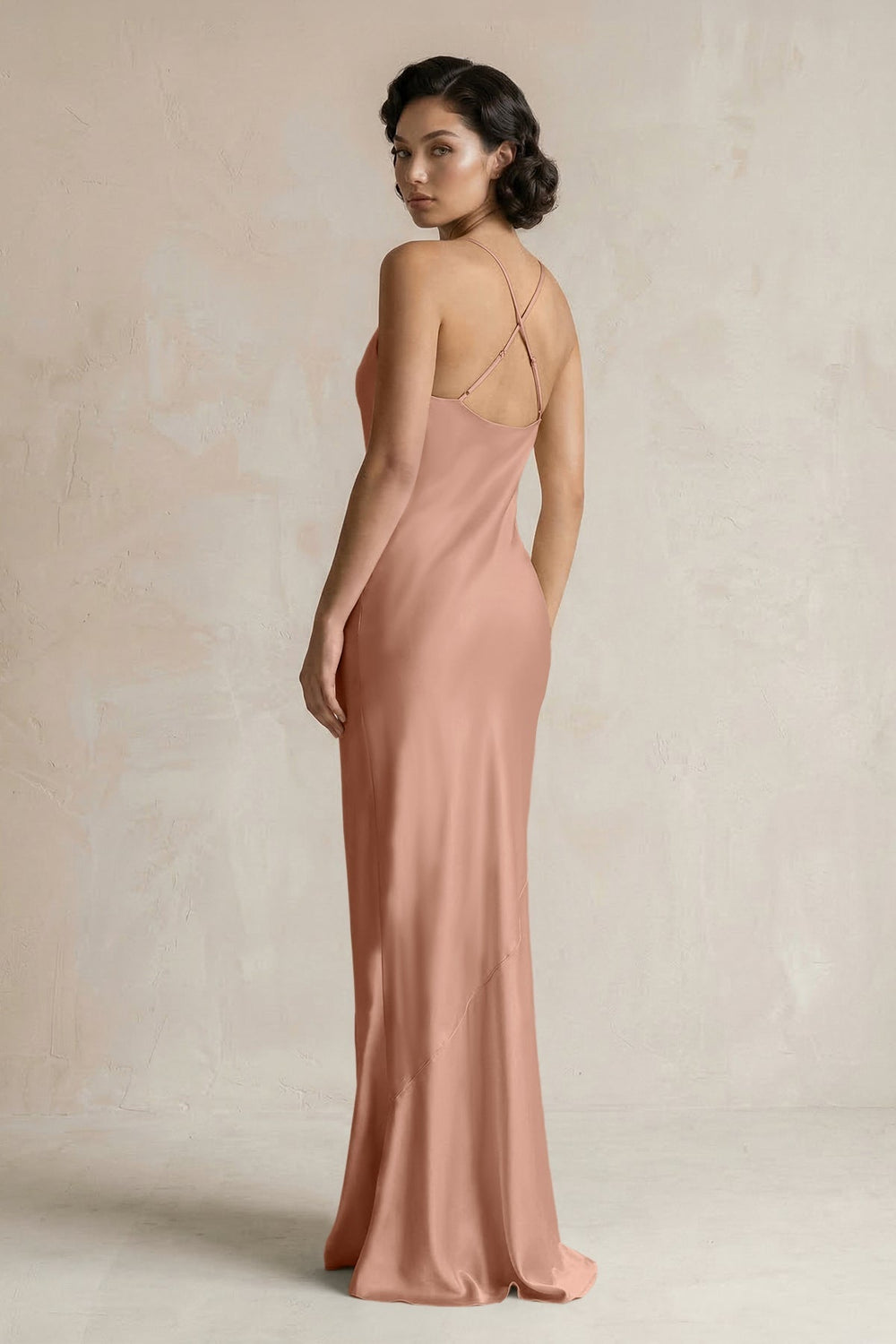 Cami Strap Sheath Satin Bridesmaid Dress in Rosette