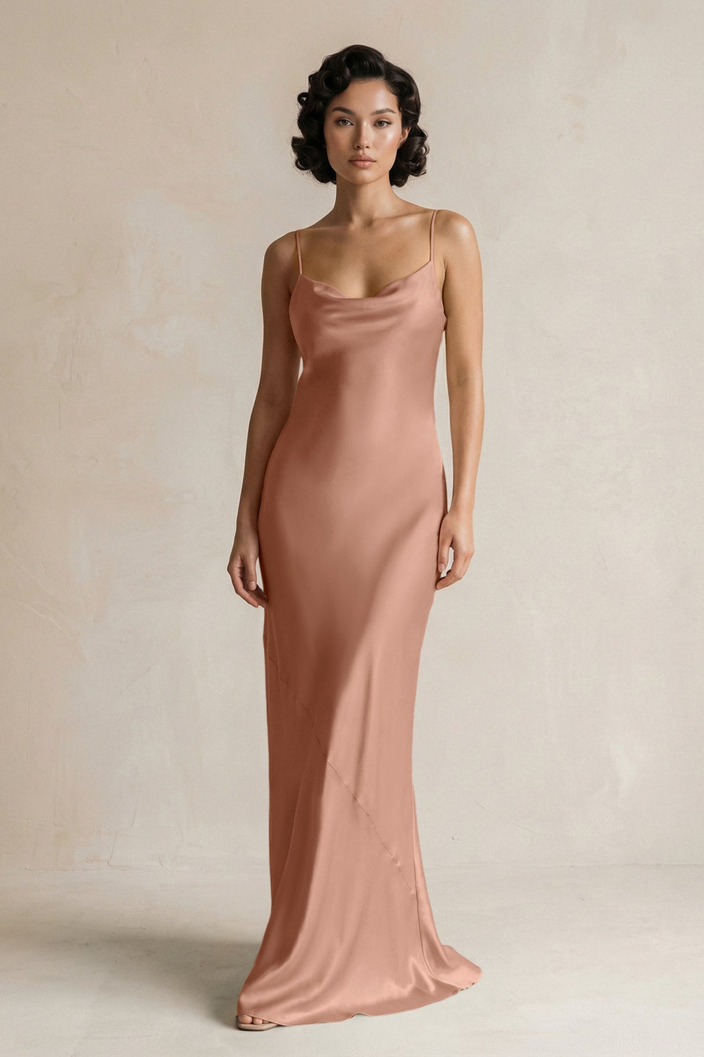 Cami Strap Sheath Satin Bridesmaid Dress in Rosette