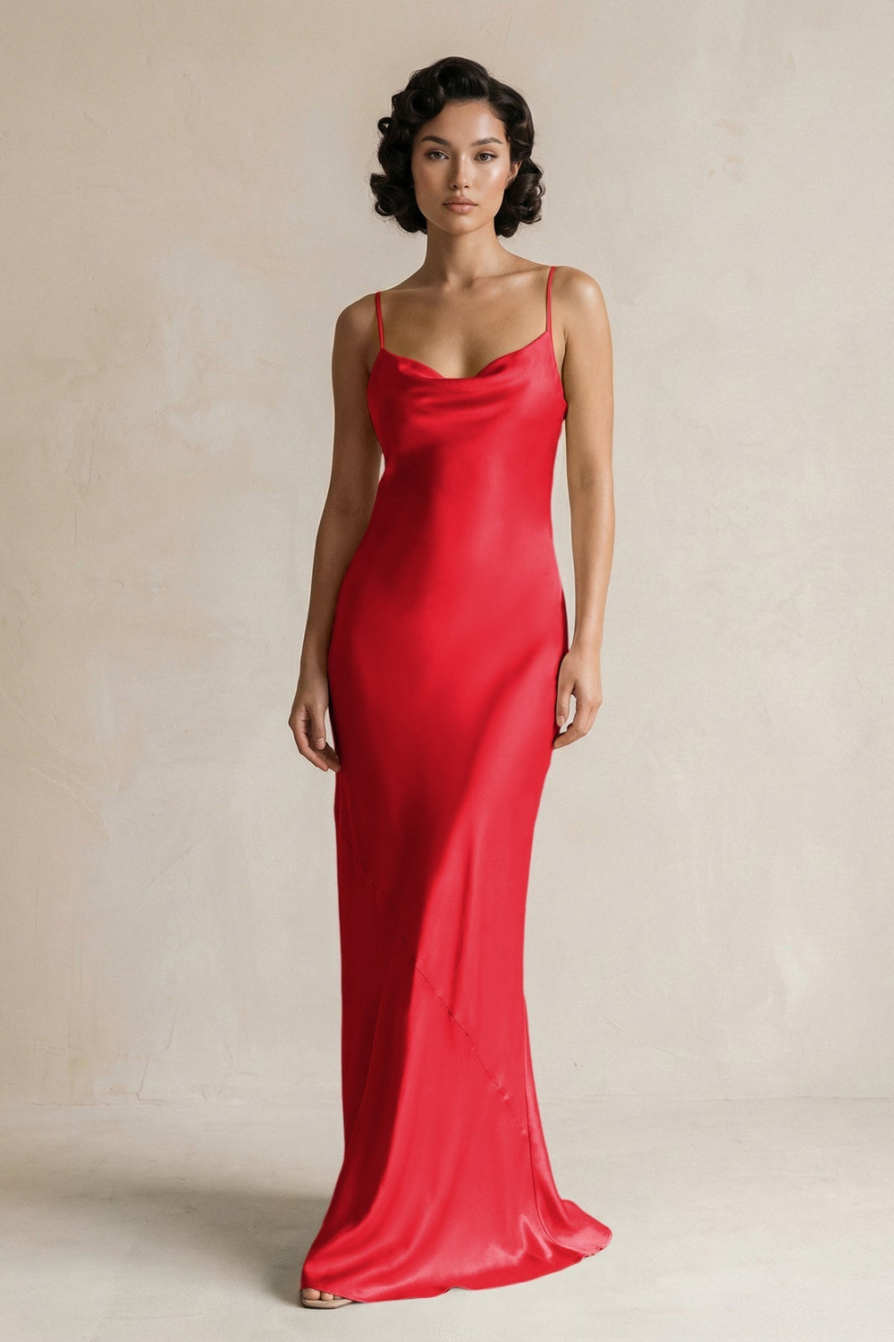 Cami Strap Sheath Satin Bridesmaid Dress in Ruby Red
