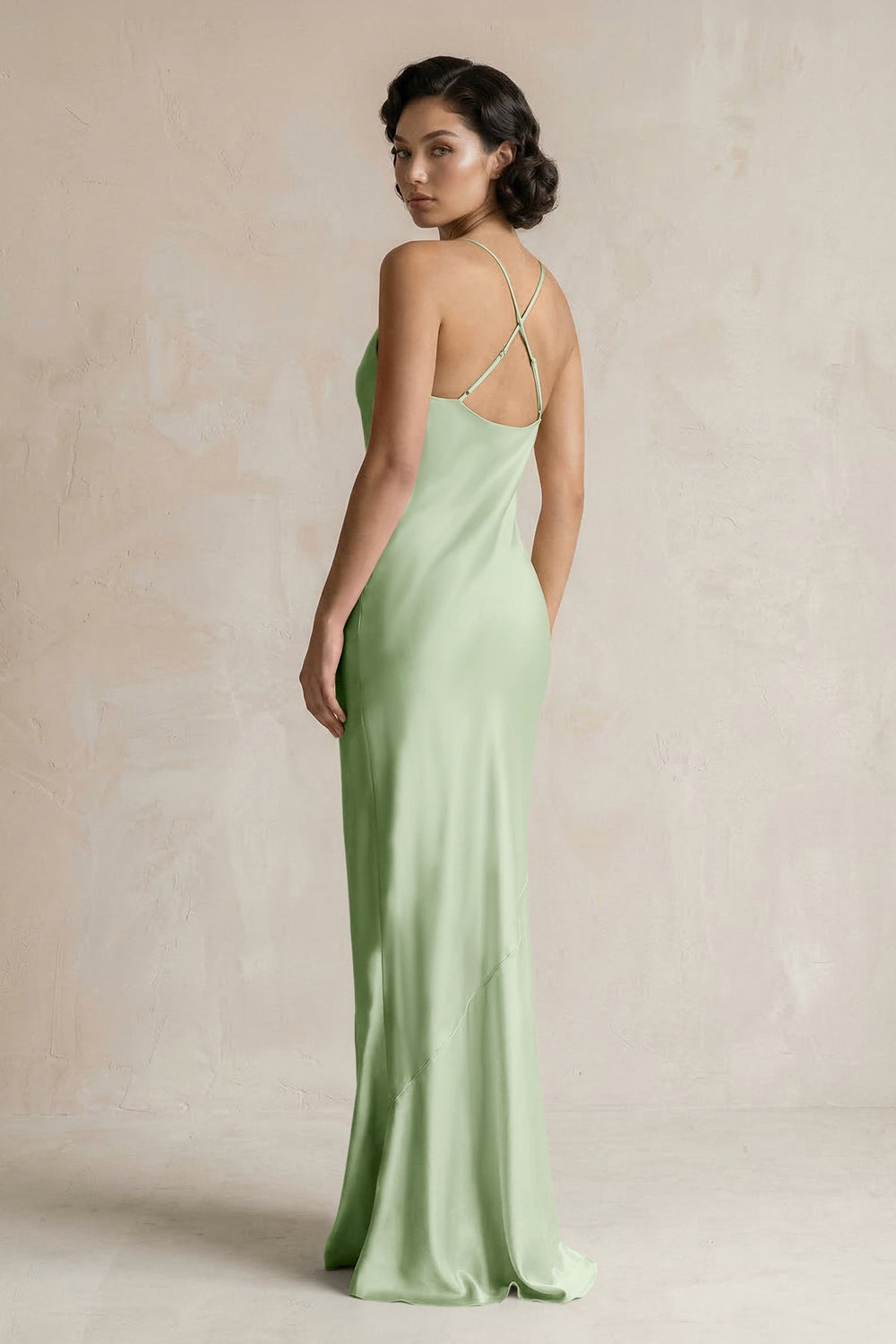 Cami Strap Sheath Satin Bridesmaid Dress in Sage