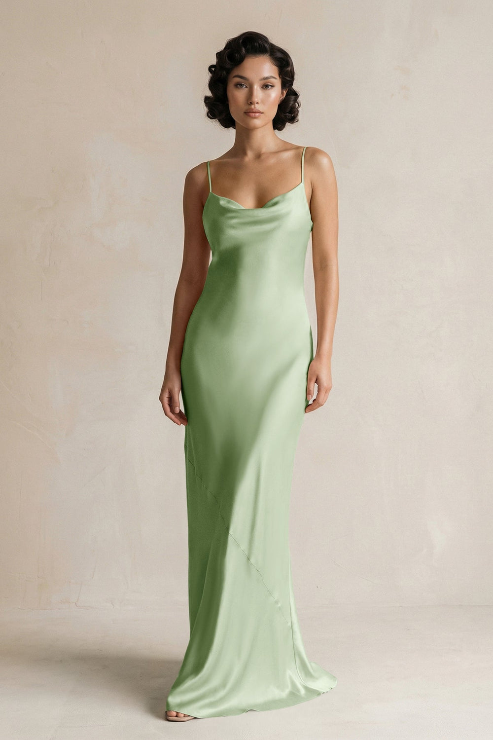 Cami Strap Sheath Satin Bridesmaid Dress in Sage