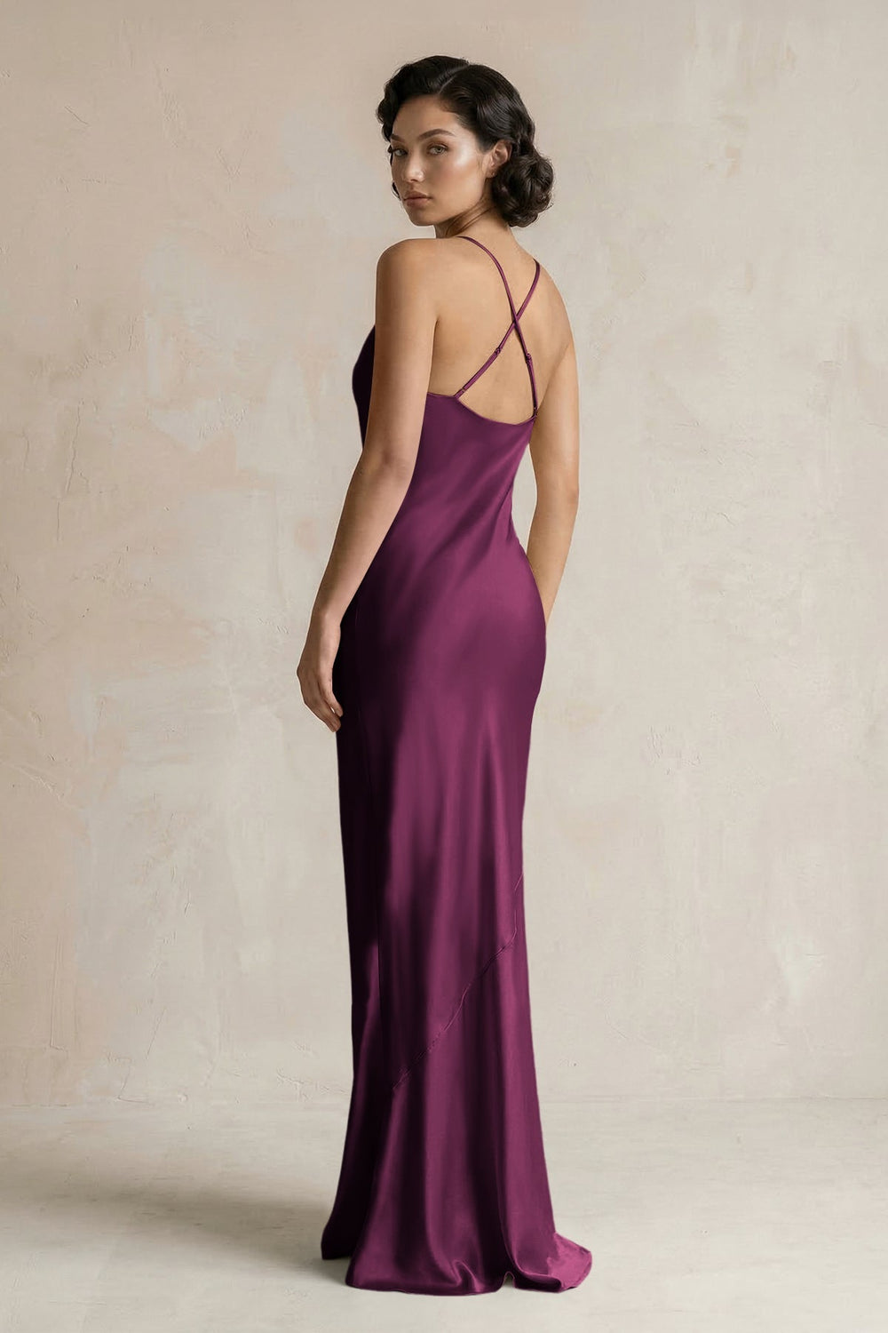 Cami Strap Sheath Satin Bridesmaid Dress in Sangria