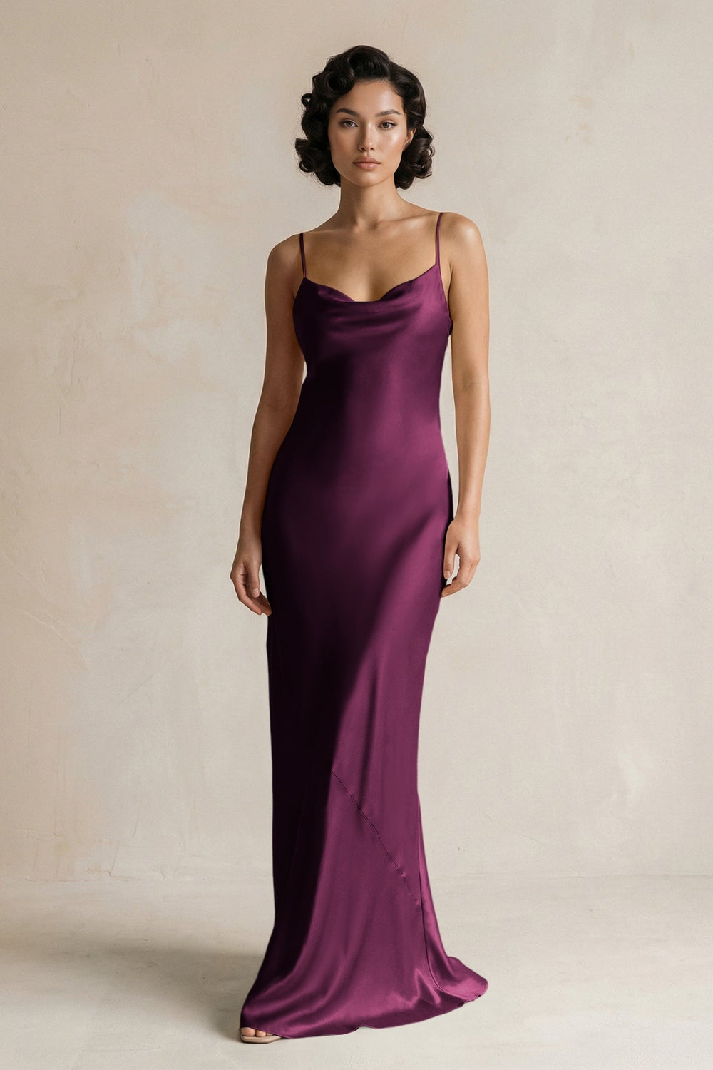 Cami Strap Sheath Satin Bridesmaid Dress in Sangria