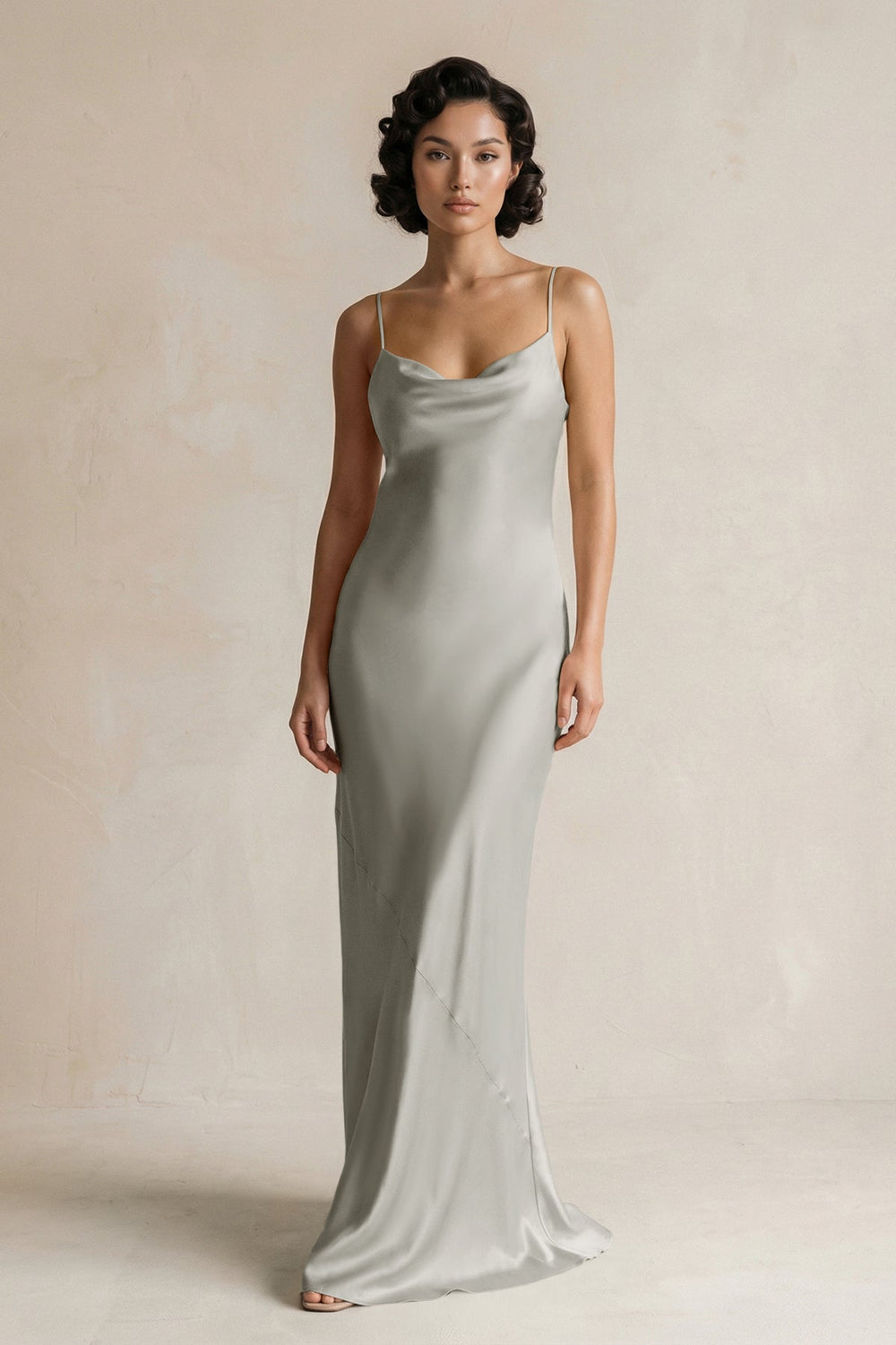 Cami Strap Sheath Satin Bridesmaid Dress in Silver