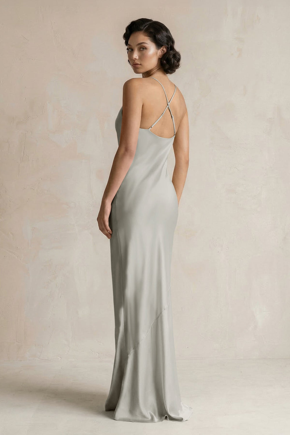 Cami Strap Sheath Satin Bridesmaid Dress in Silver
