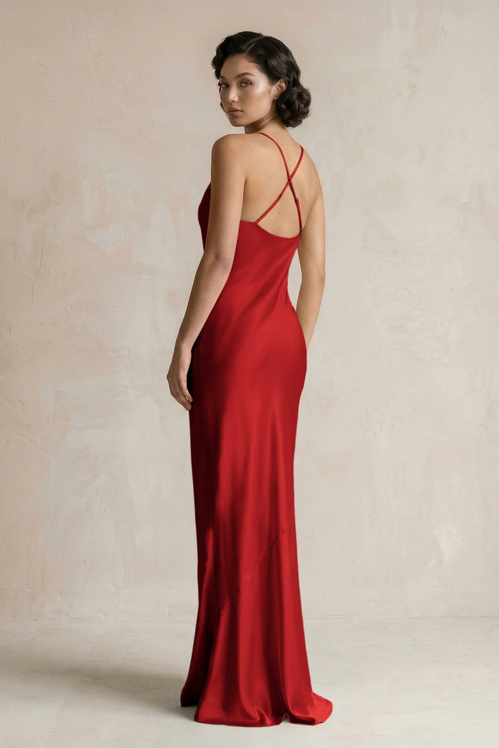 Cami Strap Sheath Satin Bridesmaid Dress in Spice