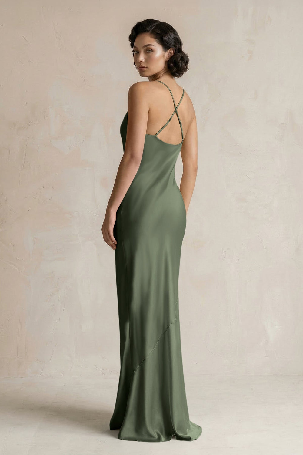 Cami Strap Sheath Satin Bridesmaid Dress in Thyme