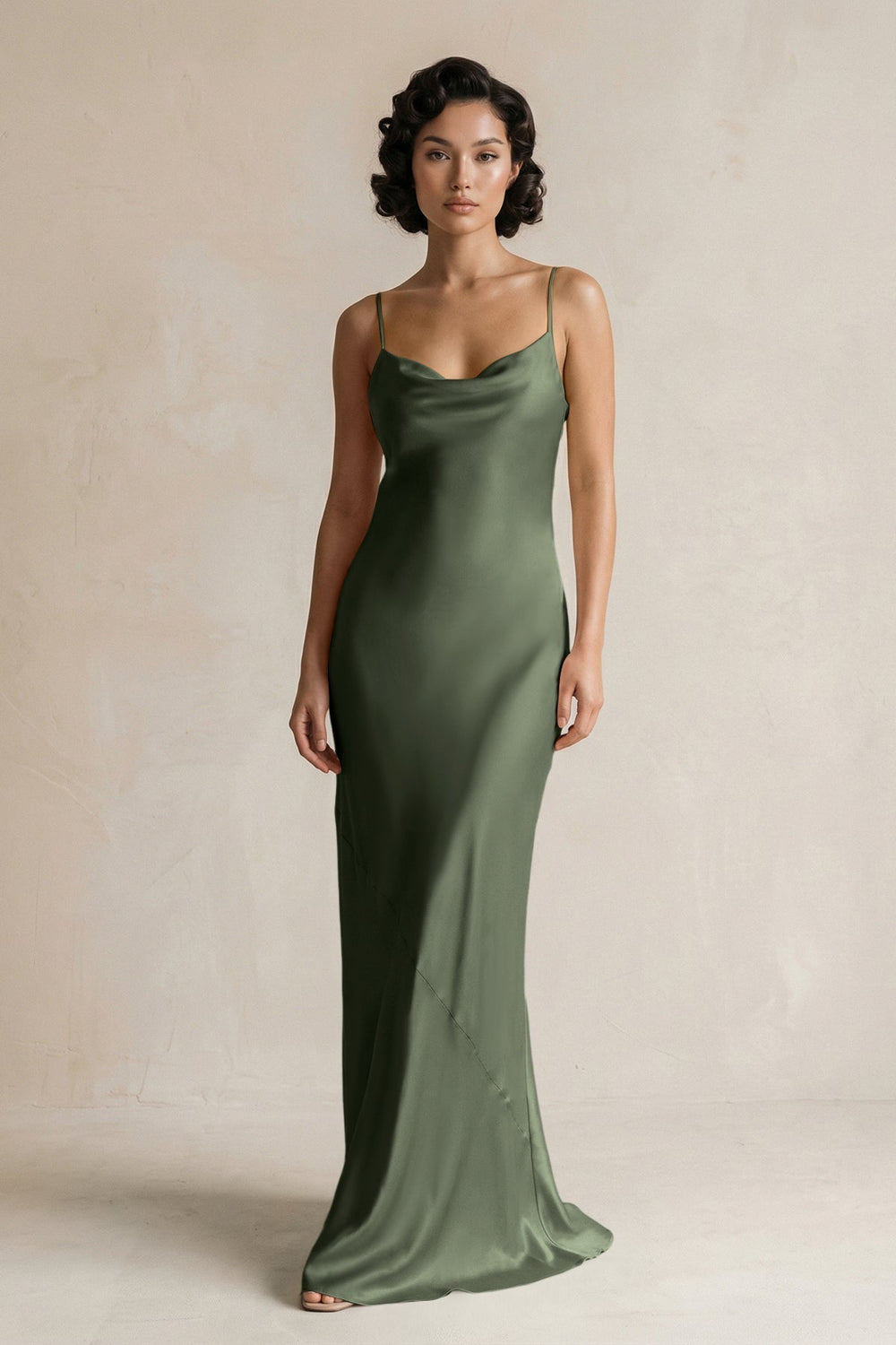 Cami Strap Sheath Satin Bridesmaid Dress in Thyme