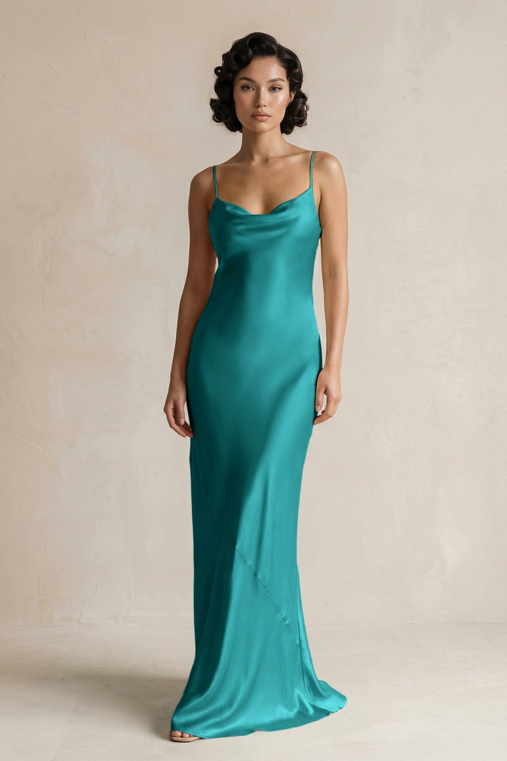 Cami Strap Sheath Satin Bridesmaid Dress in Turquoise
