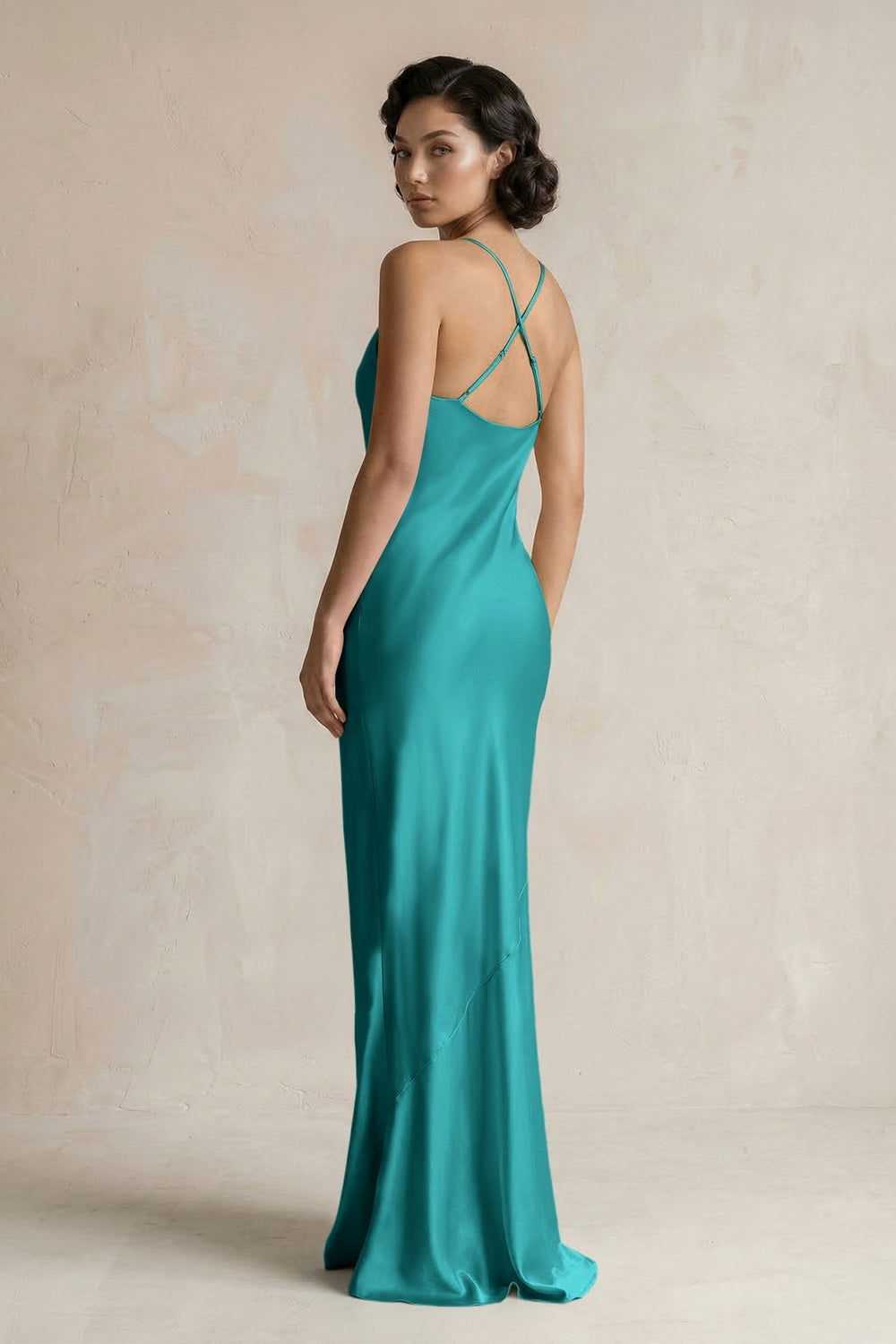Cami Strap Sheath Satin Bridesmaid Dress in Turquoise