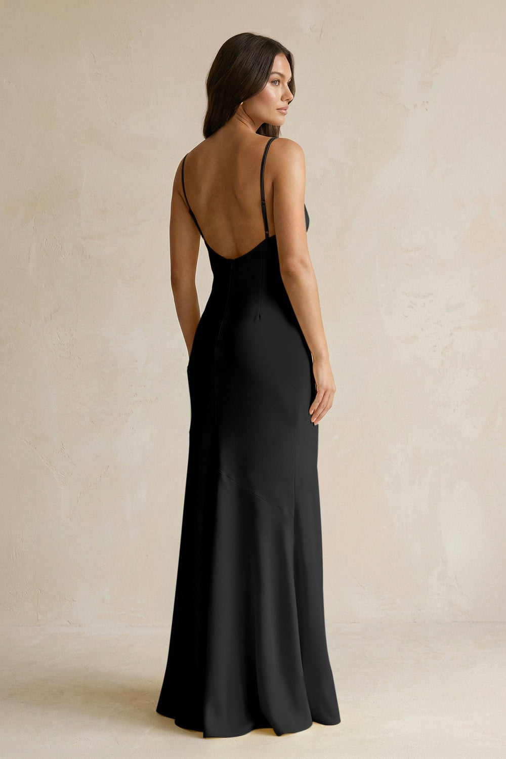 Cami Strap Sheath Satin Bridesmaid Dress With Slit in Black