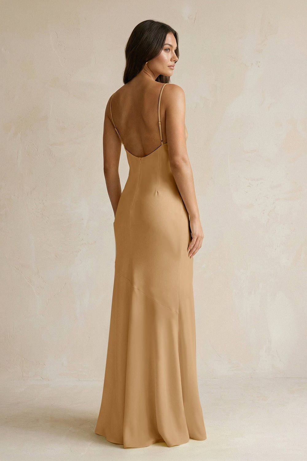 Cami Strap Sheath Satin Bridesmaid Dress With Slit in Bronzer