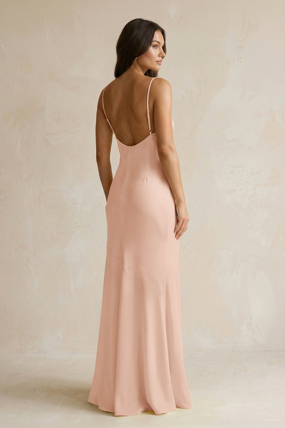 Cami Strap Sheath Satin Bridesmaid Dress With Slit in Champagne Rose