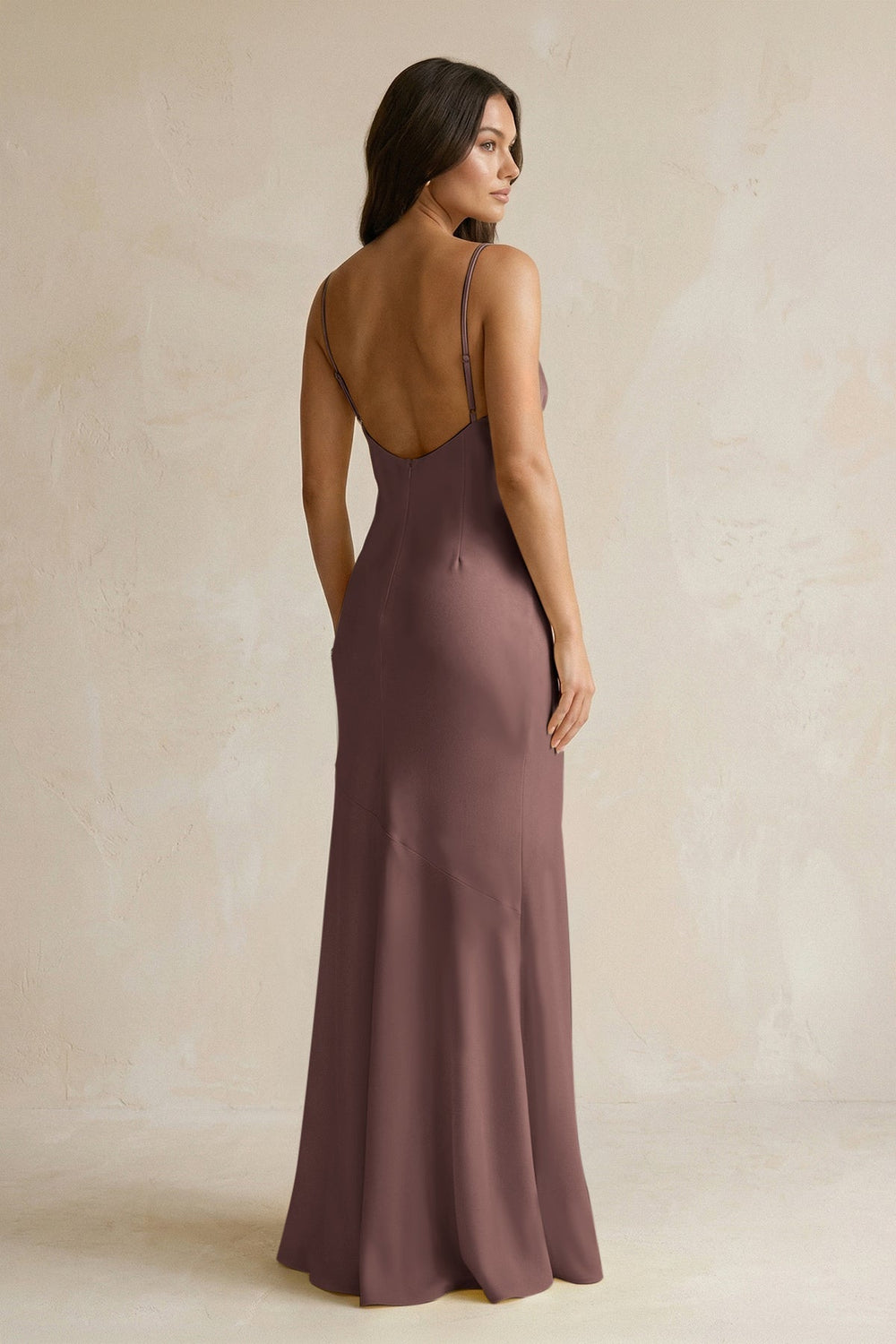 Cami Strap Sheath Satin Bridesmaid Dress With Slit in Espresso