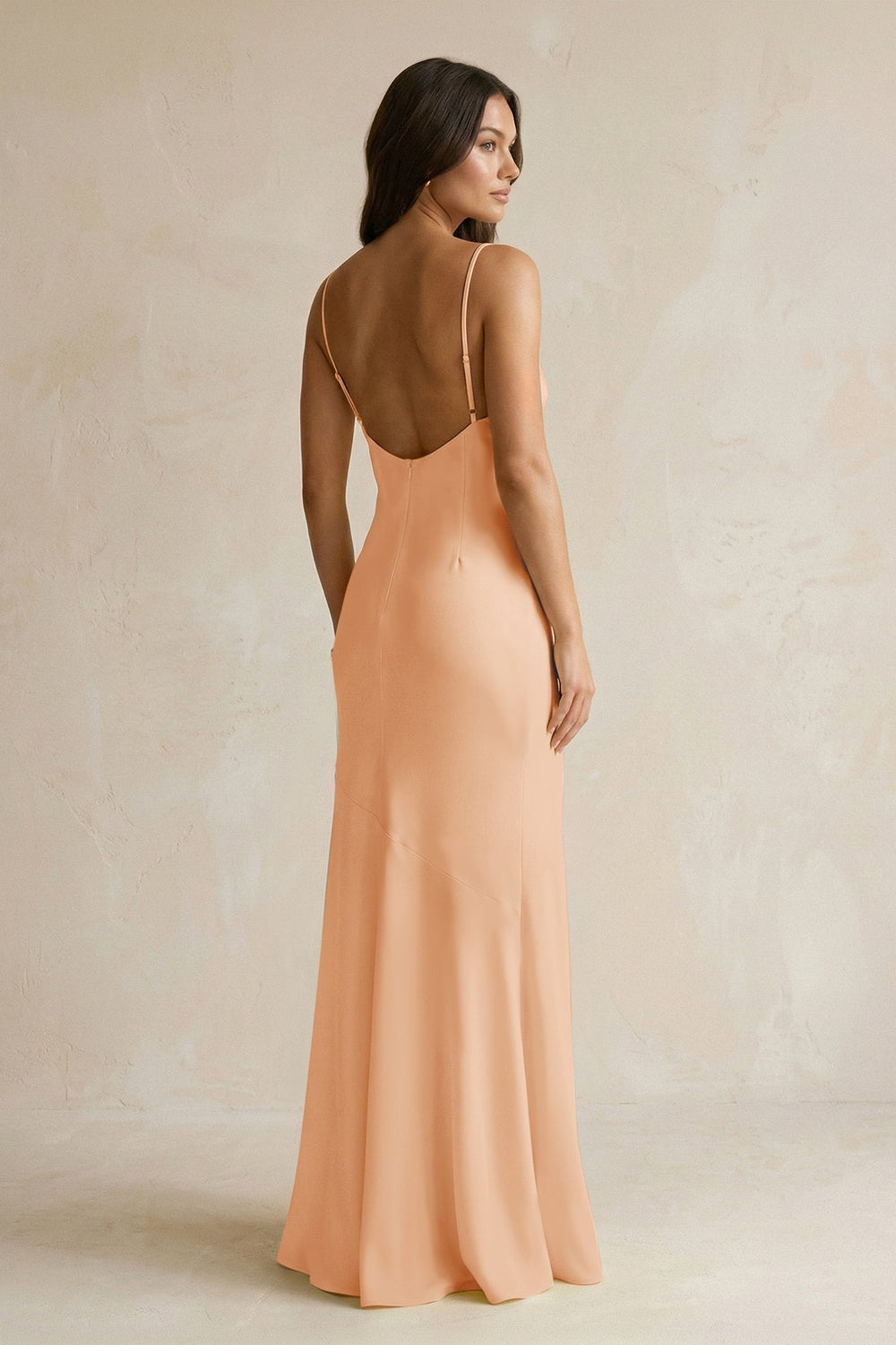Cami Strap Sheath Satin Bridesmaid Dress With Slit in Golden Champagne