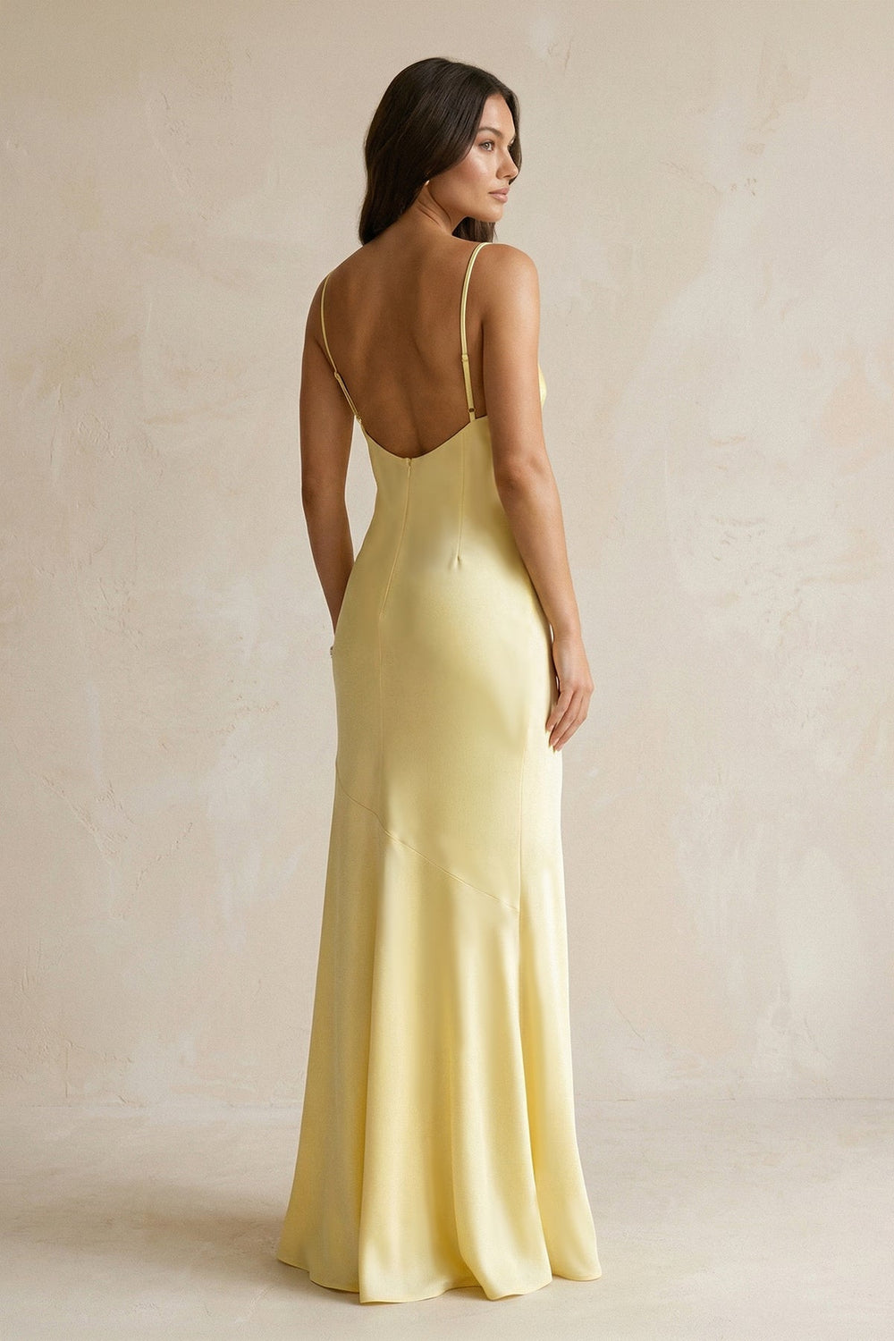 Cami Strap Sheath Satin Bridesmaid Dress With Slit in Pastel Yellow