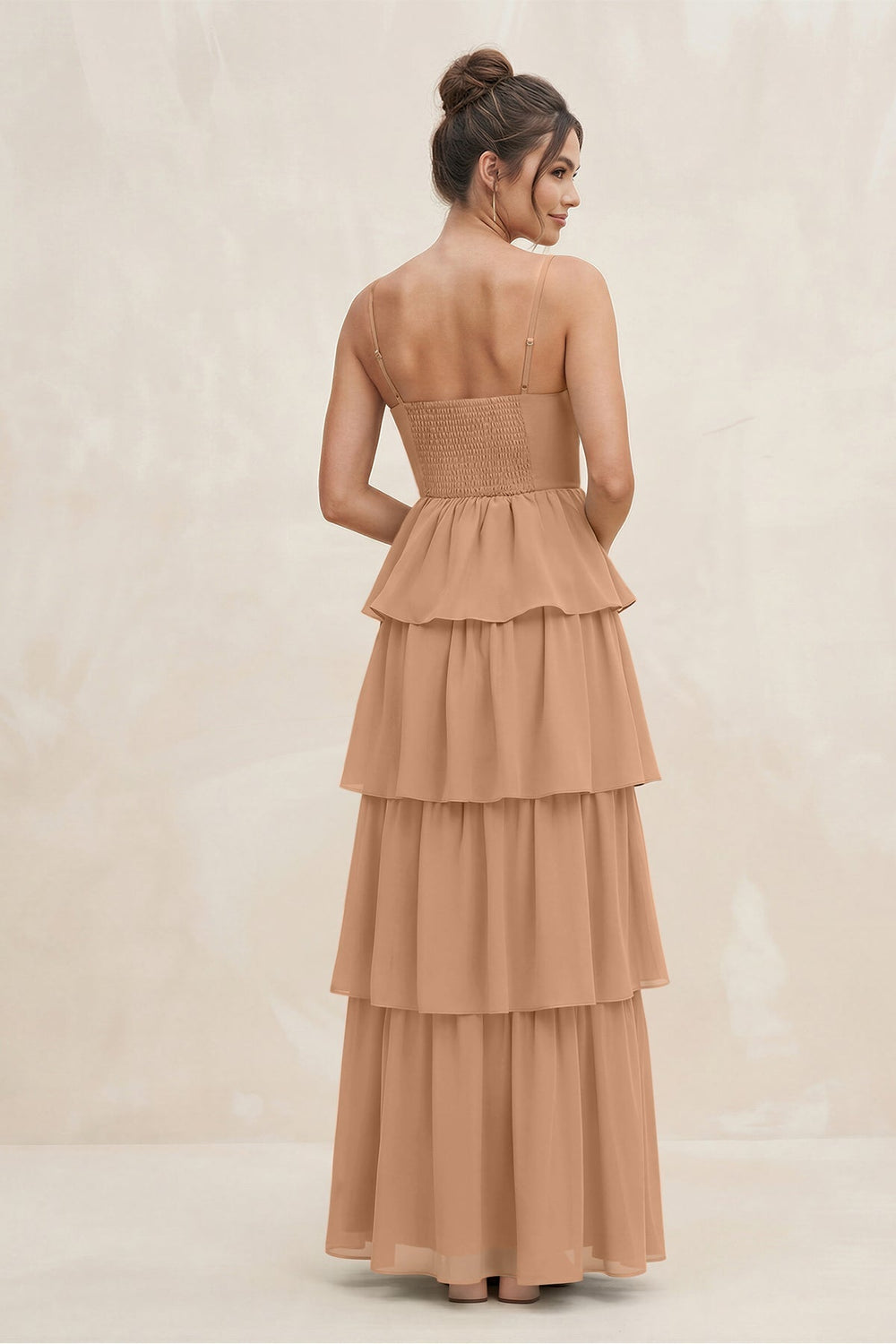 Cami Strap Tiered A-Line Chiffon Bridesmaid Dress in Bronzer