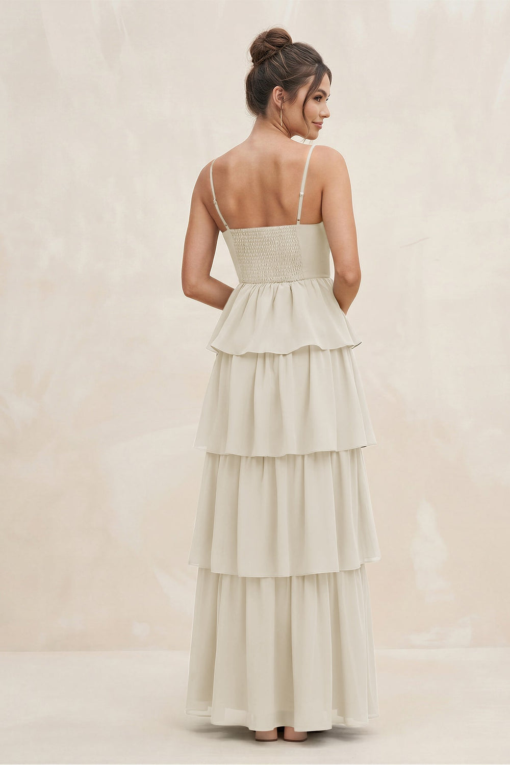 Cami Strap Tiered A-Line Chiffon Bridesmaid Dress in Dove Gray