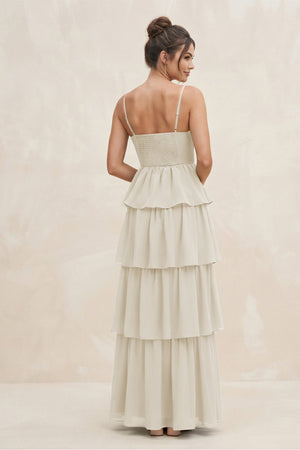 Cami Strap Tiered A - Line Chiffon Bridesmaid Dress in Dove Gray - KISS BRIDAL Bridesmaid Dresses