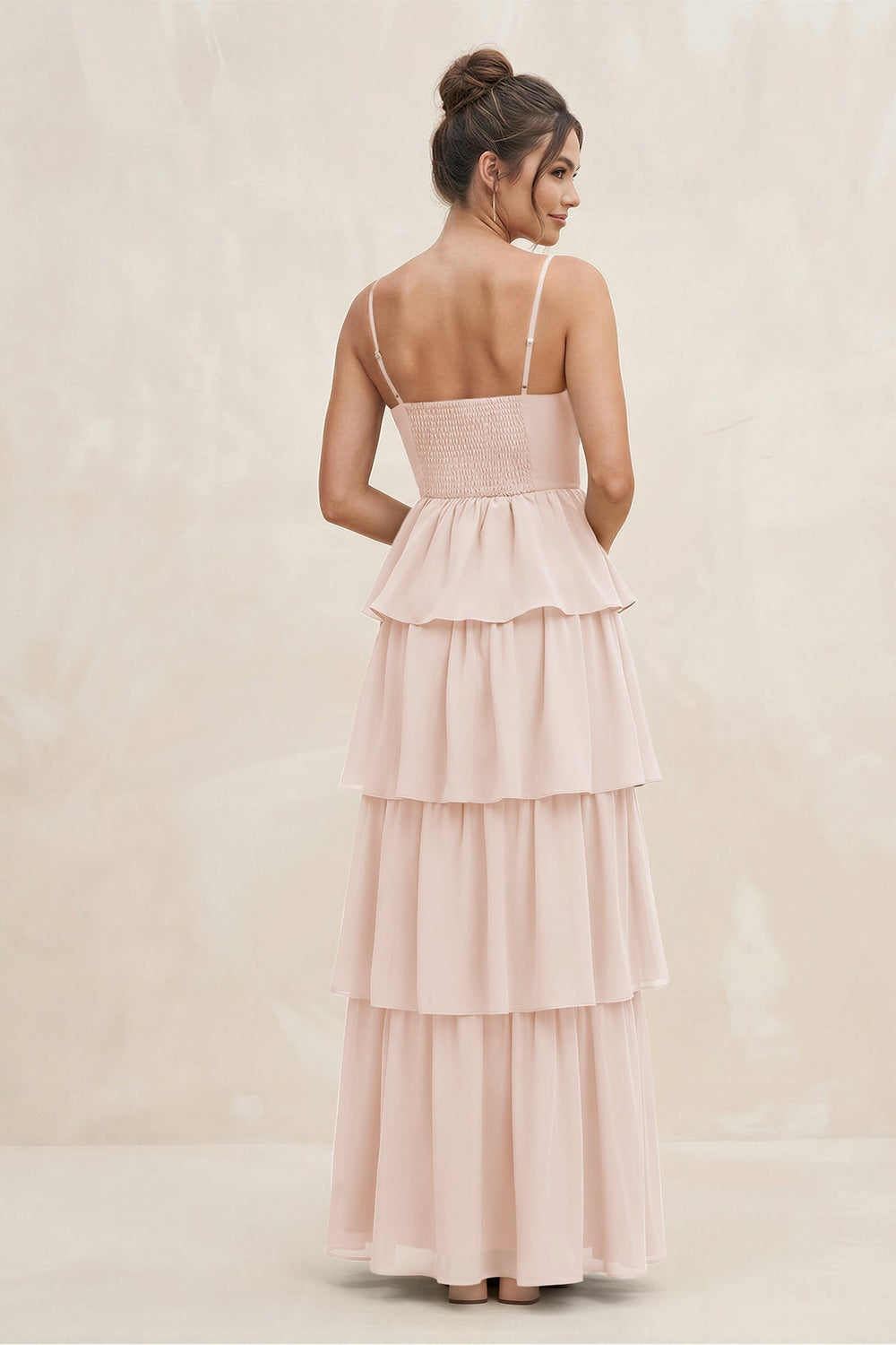 Cami Strap Tiered A-Line Chiffon Bridesmaid Dress in Pale Blush