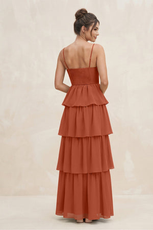 Cami Strap Tiered A - Line Chiffon Bridesmaid Dress in Spice - KISS BRIDAL Bridesmaid Dresses